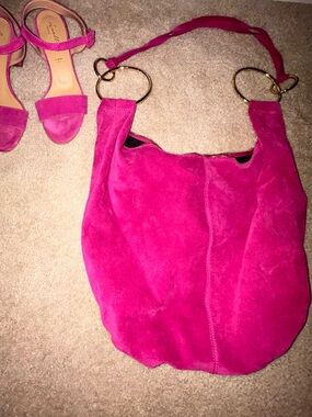 Genuine leather made in Italy Marlon suede bracelet bag in hot pink